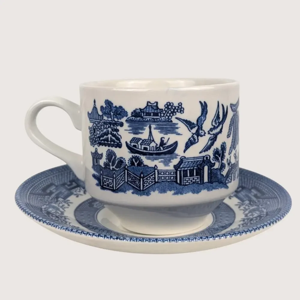 Vintage Churchill Classic Blue Willow 3 Piece Tableware Set